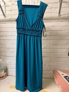 Laundry By Shelli Segal Teal Sleeveless V-Neck Midi Dress